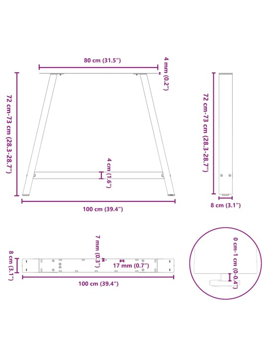Nohy k jídelnímu stolu ve tvaru a, 2 ks, bílé, 100 x (72-73) cm, ocel