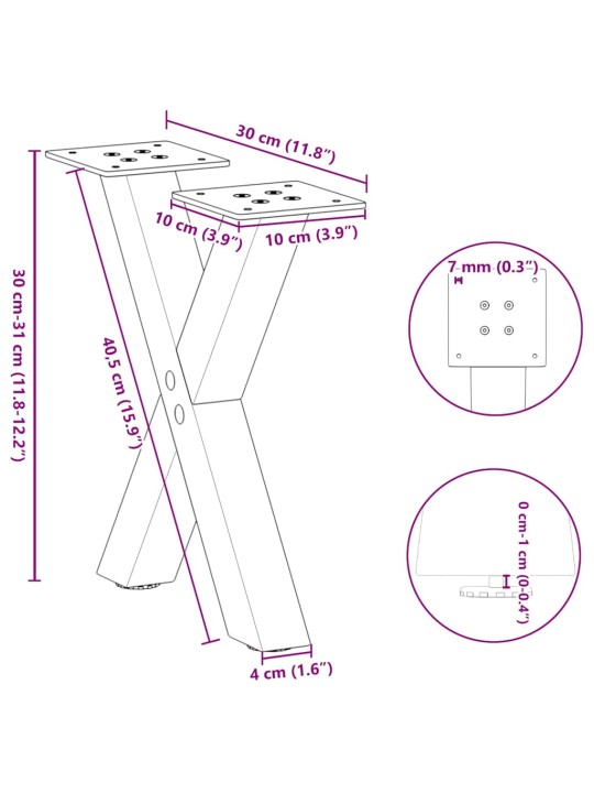 Nohy konferenčního stolku ve tvaru x, 2 ks, přírodní ocel, 30 x (30-31) cm, ocel