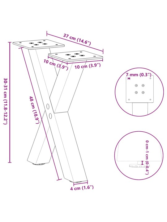 Nohy konferenčního stolku ve tvaru x, 2 ks, přírodní ocel, 40 x (30-31) cm, ocel