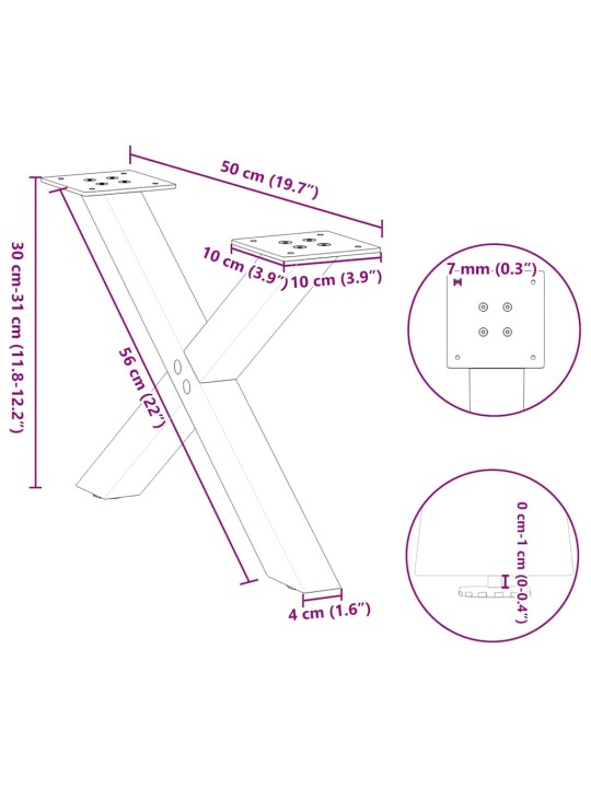Nohy konferenčního stolku ve tvaru x, 2 ks, přírodní ocel, 50 x (30-31) cm, ocel