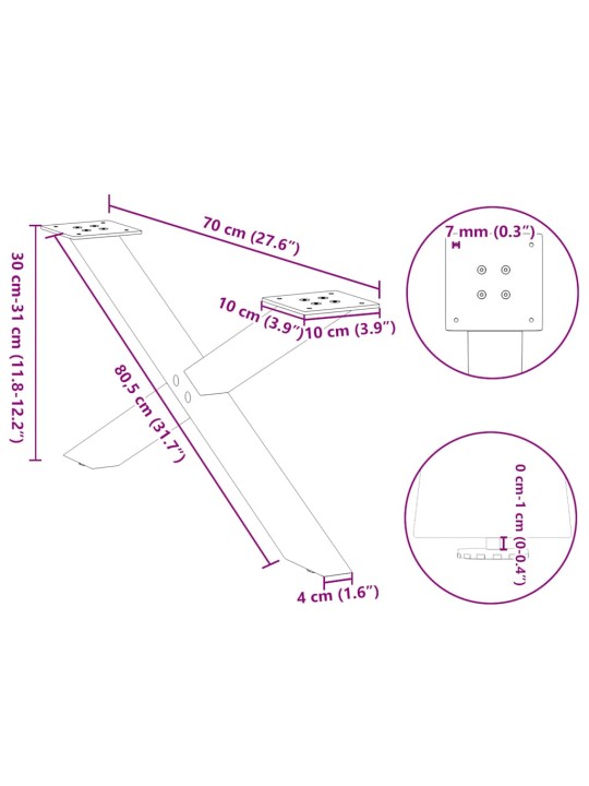 Nohy konferenčního stolku ve tvaru x, 2 ks, černé, 70 x (30-31) cm, ocel