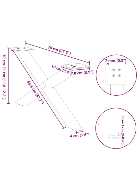 Nohy konferenčního stolku ve tvaru x, 2 ks, antracitové, 70 x (30-31) cm, ocel