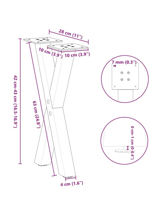 Nohy konferenčního stolku ve tvaru x, 2 ks, antracitové, 28 x (42-43) cm, ocel