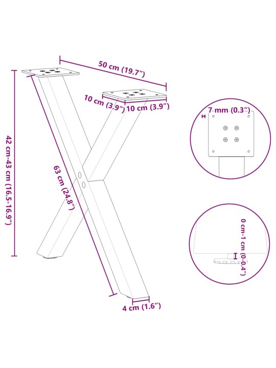 Nohy konferenčního stolku ve tvaru x, 2 ks, přírodní ocel, 50 x (42-43) cm, ocel