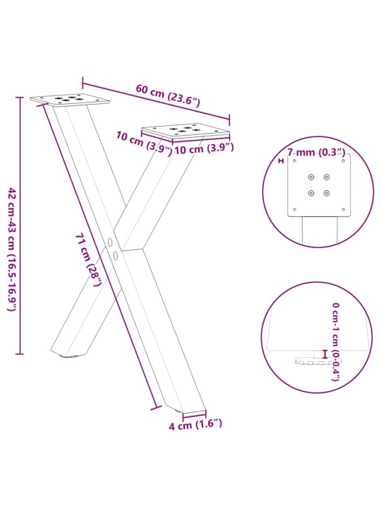 Nohy konferenčního stolku ve tvaru x, 2 ks, bílé, 60 x (42-43) cm, ocel