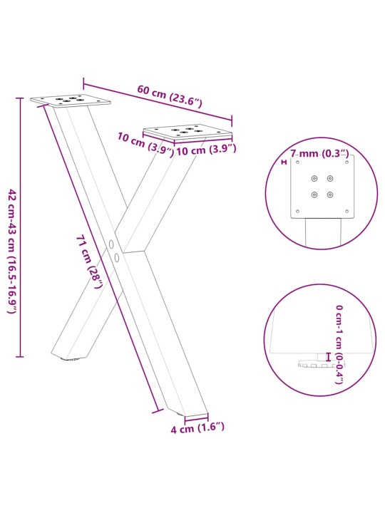 Nohy konferenčního stolku ve tvaru x, 2 ks, antracitové, 60 x (42-43) cm, ocel