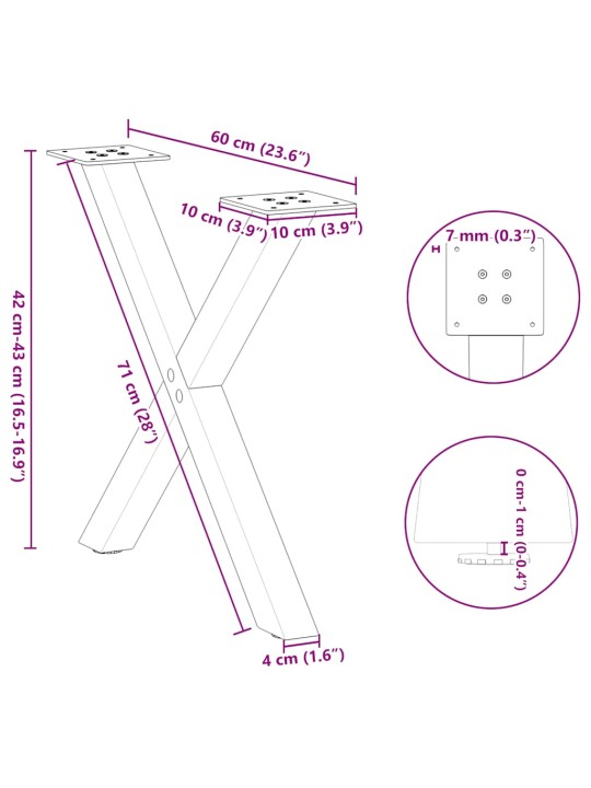 Nohy konferenčního stolku ve tvaru x, 2 ks, přírodní ocel, 60 x (42-43) cm, ocel