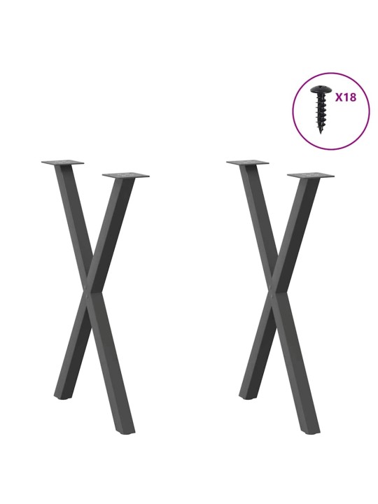 Nohy k jídelnímu stolu ve tvaru x, 2 ks, antracitové, 50 x (72-73) cm, ocel