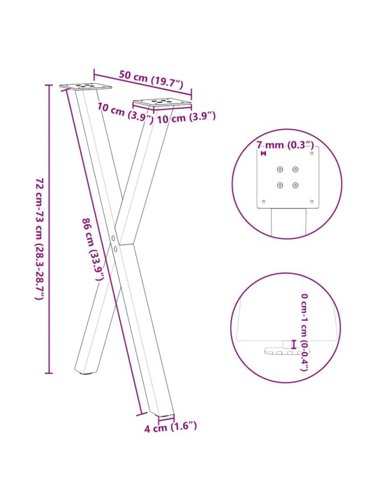 Nohy k jídelnímu stolu ve tvaru x, 2 ks, antracitové, 50 x (72-73) cm, ocel