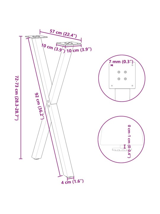 Nohy k jídelnímu stolu ve tvaru x, 2 ks, černé, 60 x (72-73) cm, ocel