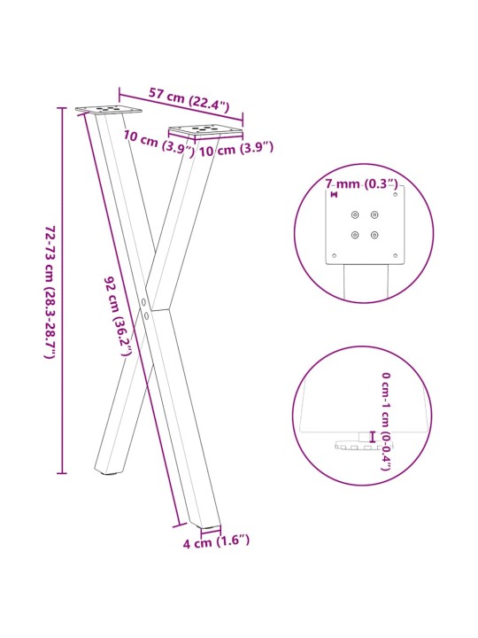 Nohy k jídelnímu stolu ve tvaru x, 2 ks, antracitové, 60 x (72-73) cm, ocel