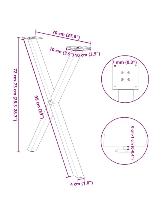 Nohy k jídelnímu stolu ve tvaru x, 2 ks, bílé, 70 x (72-73) cm, ocel