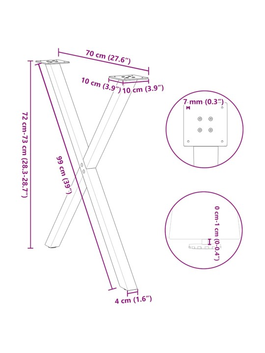 Nohy k jídelnímu stolu ve tvaru x, 2 ks, antracitové, 70 x (72-73) cm, ocel