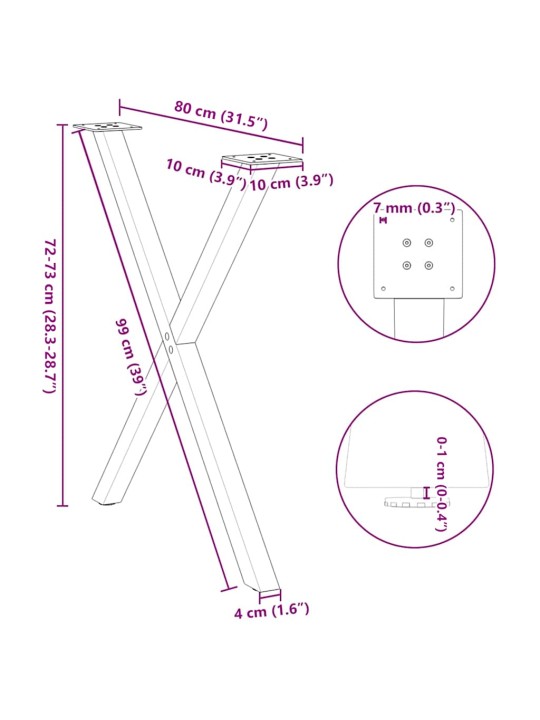 Nohy k jídelnímu stolu ve tvaru x, 2 ks, antracitové, 80 x (72-73) cm, ocel