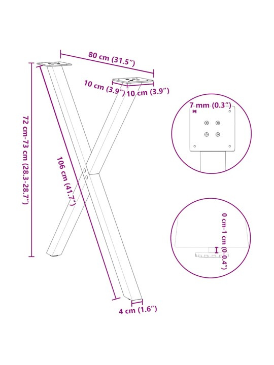 Nohy k jídelnímu stolu ve tvaru x, 2 ks, přírodní ocel, 80 x (72-73) cm, ocel
