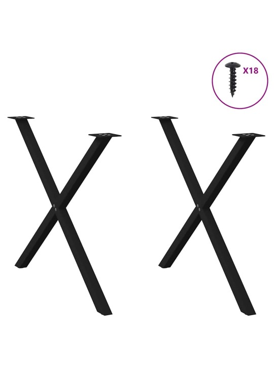 Nohy k jídelnímu stolu ve tvaru X, 2 ks, černé, 90 x (72-73) cm, ocel