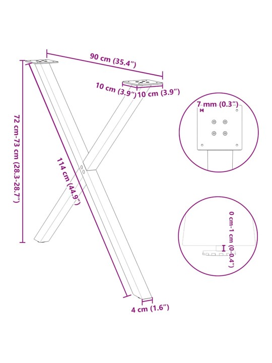 Nohy k jídelnímu stolu ve tvaru x, 2 ks, bílé, 90 x (72-73) cm, ocel