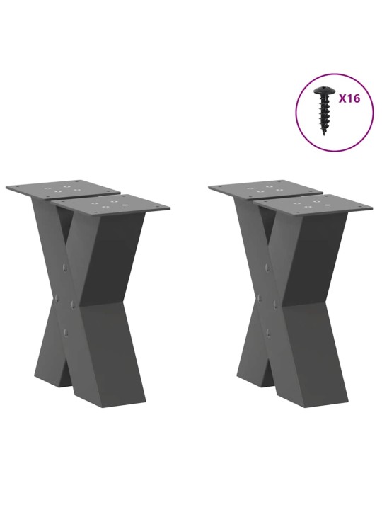 Nohy konferenčního stolku ve tvaru x, 2 ks, antracitové, 30 x (30-31) cm, ocel
