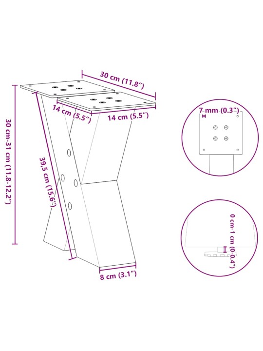 Nohy konferenčního stolku ve tvaru x, 2 ks, přírodní ocel, 30 x (30-31) cm, ocel