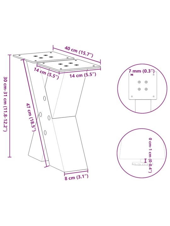 Nohy konferenčního stolku ve tvaru x, 2 ks, přírodní ocel, 40 x (30-31) cm, ocel