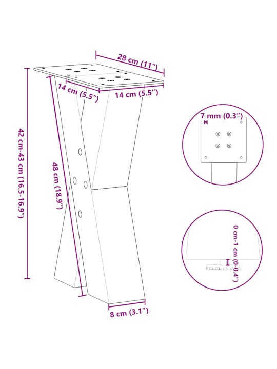 Nohy konferenčního stolku ve tvaru x, 2 ks, černé, 28 x (42-43) cm, ocel