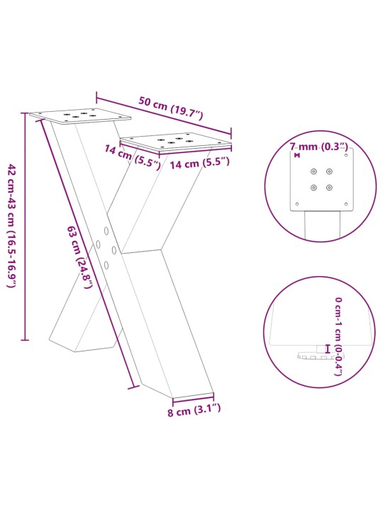 Nohy konferenčního stolku ve tvaru X, 2 ks, černé, 50 x (42-43) cm, ocel