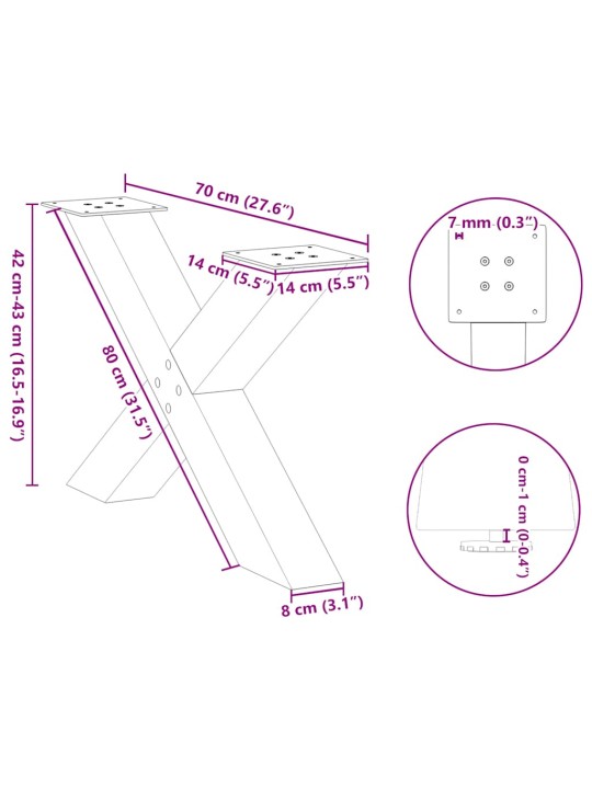 Nohy konferenčního stolku ve tvaru x, 2 ks, antracitové, 70 x (42-43) cm, ocel