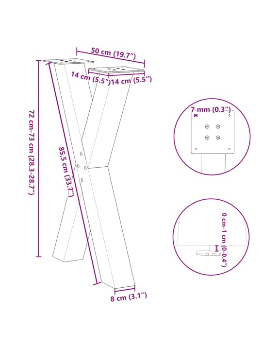 Nohy k jídelnímu stolu ve tvaru x, 2 ks, antracitové, 50 x (72-73) cm, ocel