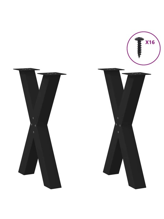 Nohy k jídelnímu stolu ve tvaru X, 2 ks, černé, 60 x (72-73) cm, ocel