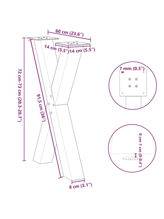 Nohy k jídelnímu stolu ve tvaru X, 2 ks, černé, 60 x (72-73) cm, ocel