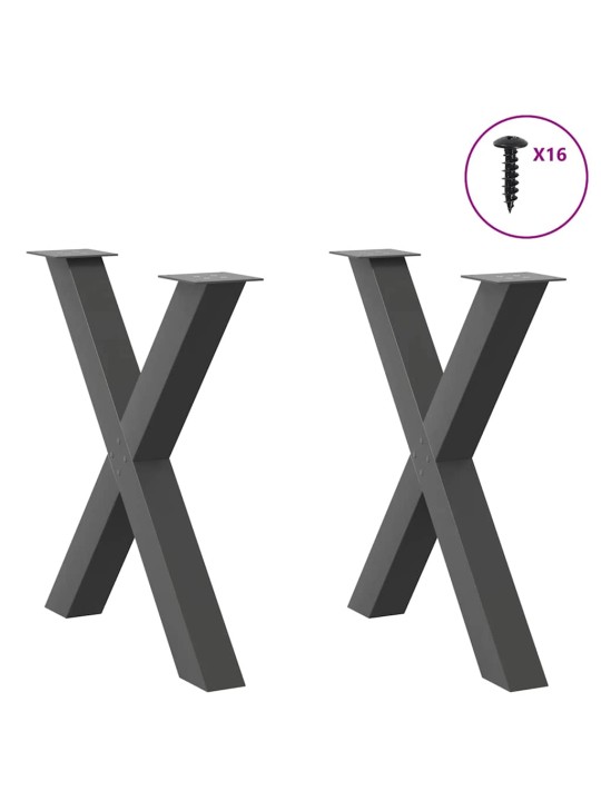 Nohy k jídelnímu stolu ve tvaru X, 2 ks, antracitové, 80 x (72-73) cm, ocel
