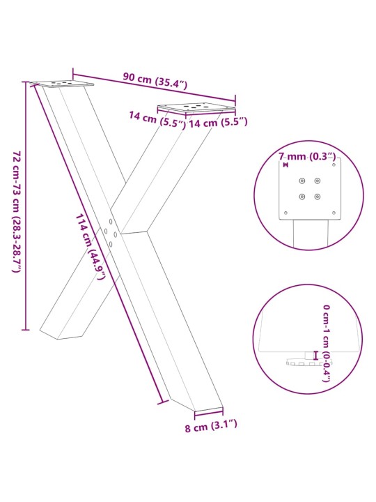 Nohy k jídelnímu stolu ve tvaru X, 2 ks, černé, 90 x (72-73) cm, ocel