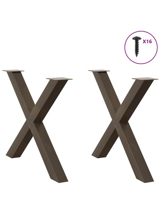 Nohy k jídelnímu stolu ve tvaru x, 2 ks, přírodní ocel, 90 x (72-73) cm, ocel