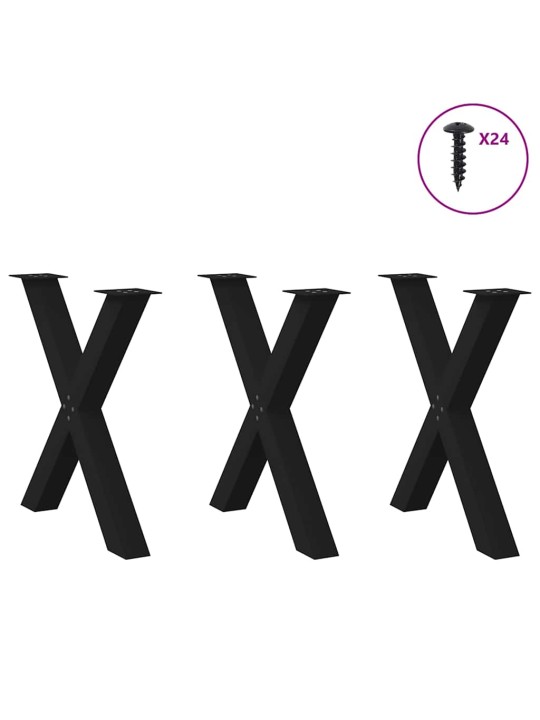 Nohy k jídelnímu stolu ve tvaru X, 3 ks, černé, 70 x (72-73) cm, ocel