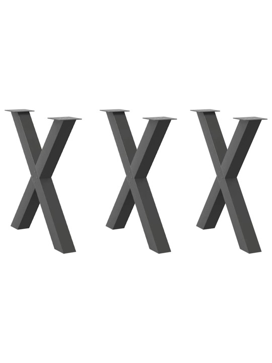 Nohy k jídelnímu stolu ve tvaru x, 3 ks, antracitové, 70 x (72-73) cm, ocel