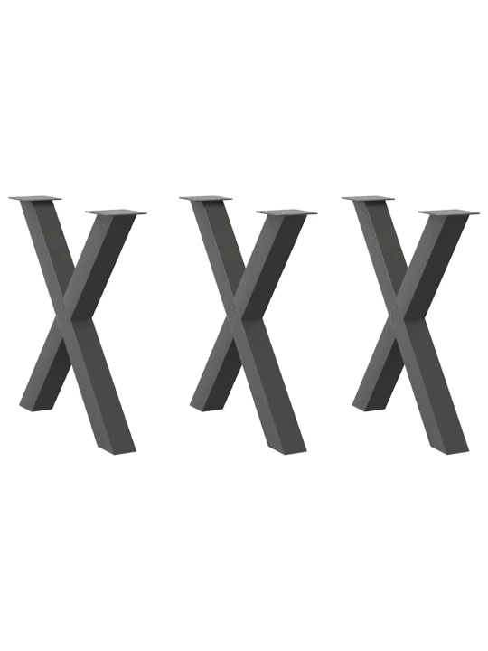 Nohy k jídelnímu stolu ve tvaru x, 3 ks, antracitové, 70 x (72-73) cm, ocel