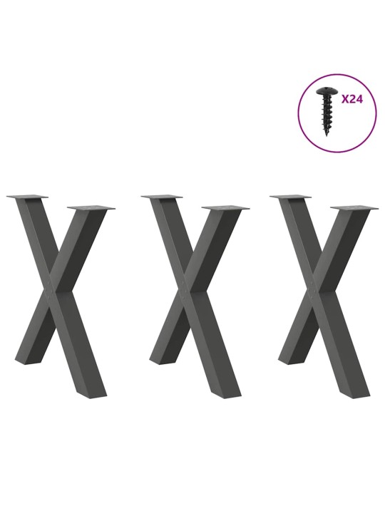 Nohy k jídelnímu stolu ve tvaru x, 3 ks, antracitové, 70 x (72-73) cm, ocel
