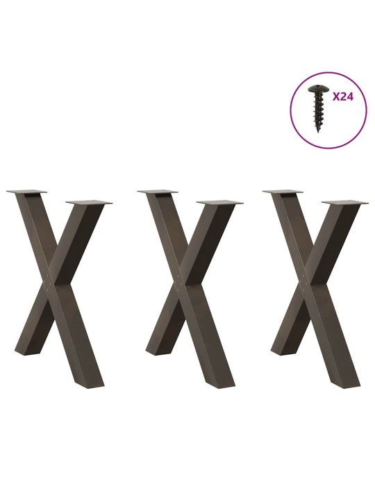 Nohy k jídelnímu stolu ve tvaru x, 3 ks, přírodní ocel, 70 x (72-73) cm, ocel