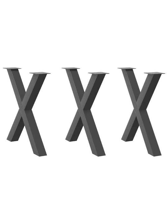 Nohy k jídelnímu stolu ve tvaru x, 3 ks, antracitové, 80 x (72-73) cm, ocel