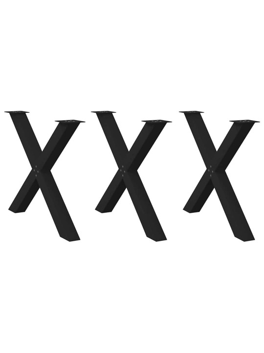 Nohy k jídelnímu stolu ve tvaru x, 3 ks, černé, 90 x (72-73) cm, ocel