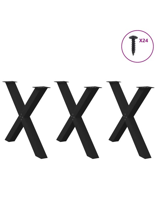 Nohy k jídelnímu stolu ve tvaru x, 3 ks, černé, 90 x (72-73) cm, ocel