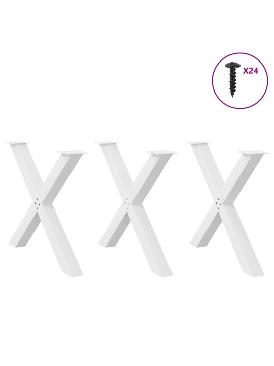 Nohy k jídelnímu stolu ve tvaru x, 3 ks, bílé, 90 x (72-73) cm, ocel