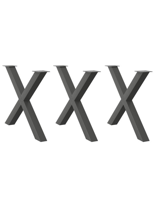 Nohy k jídelnímu stolu ve tvaru x, 3 ks, antracitové, 90 x (72-73) cm, ocel
