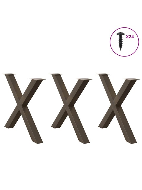 Nohy k jídelnímu stolu ve tvaru x, 3 ks, přírodní ocel, 90 x (72-73) cm, ocel