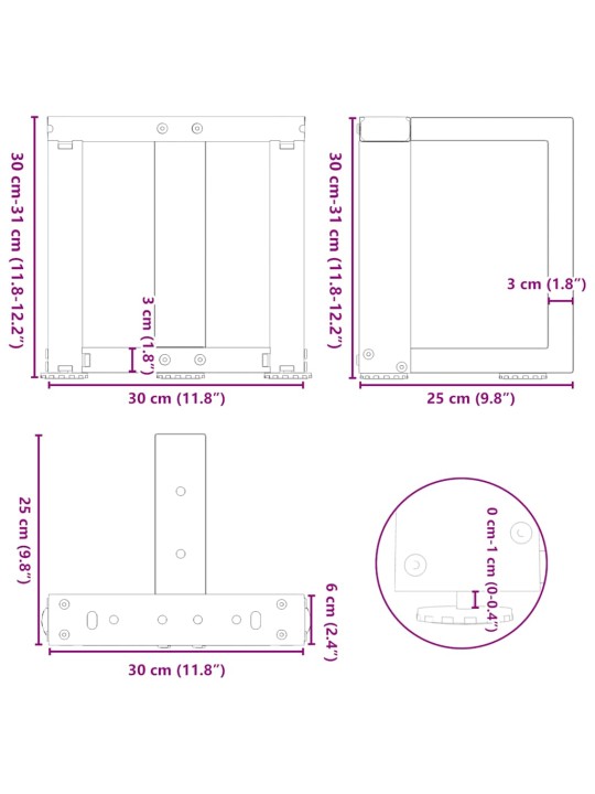 Nohy konferenčního stolku ve tvaru t, 2 ks, bílé, 30 x 25 x (30-31) cm, ocel