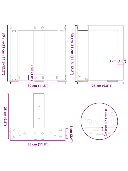 Nohy konferenčního stolku ve tvaru t, 2 ks, antracitové, 30 x 25 x (30-31) cm, ocel