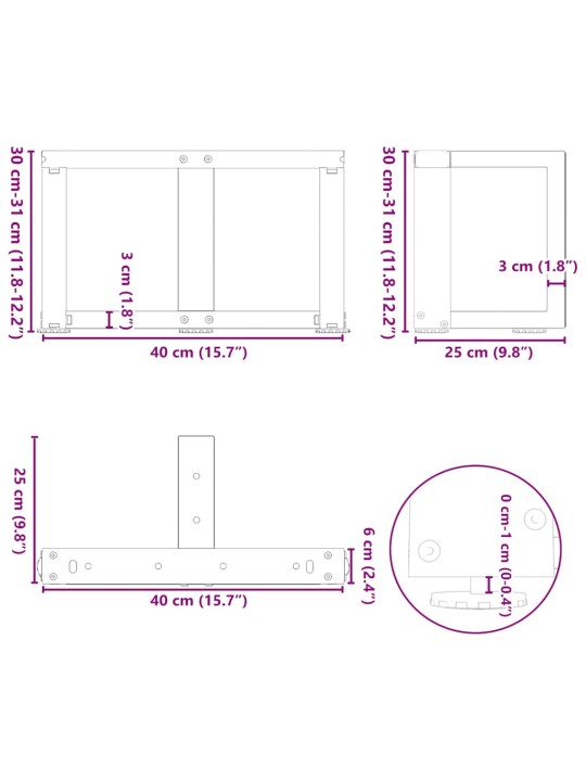 Nohy konferenčního stolku ve tvaru t, 2 ks, černé, 40 x 25 x (30-31) cm, ocel
