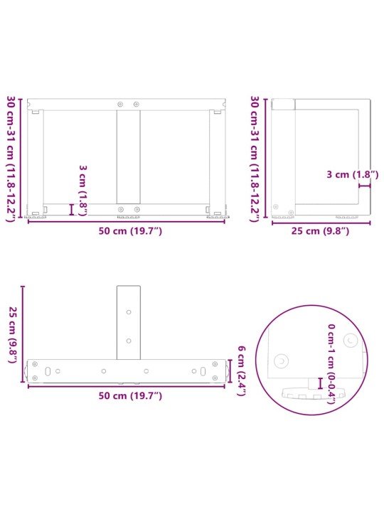 Nohy konferenčního stolku ve tvaru t, 2 ks, bílé, 50 x 25 x (30-31) cm, ocel