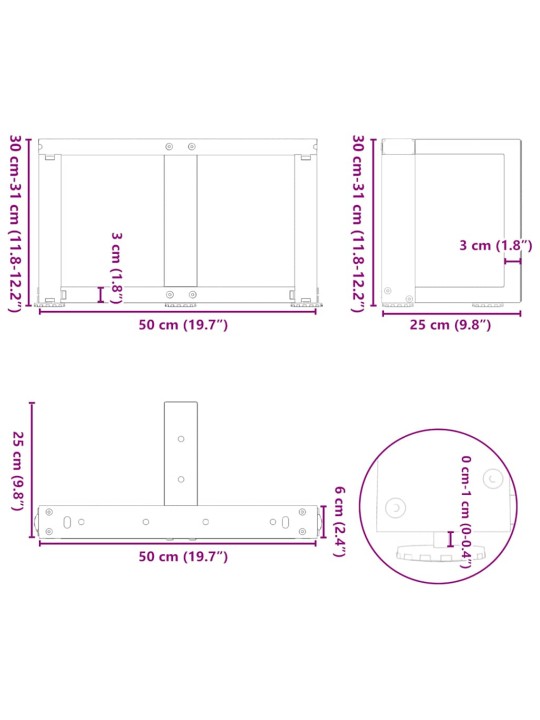 Nohy konferenčního stolku ve tvaru t, 2 ks, černé, 50 x 25 x (30-31) cm, ocel