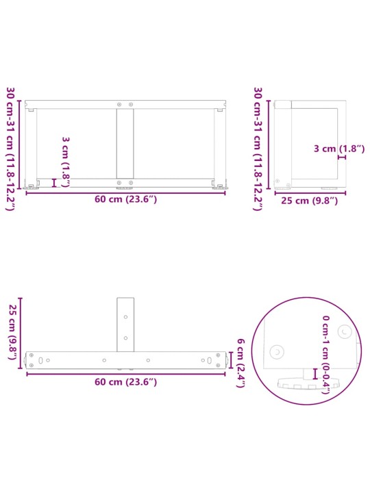 Nohy konferenčního stolku ve tvaru t, 2 ks, černé, 60 x 25 x (30-31) cm, ocel